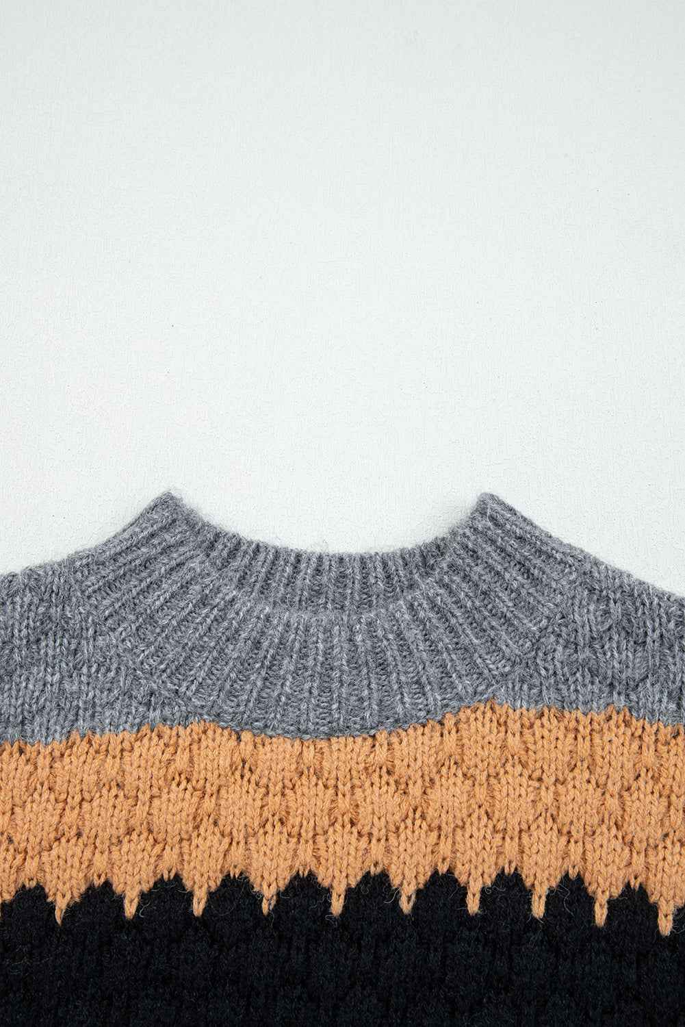 Khaki Colorblock High Neck Baggy Sweater b59f4a06b7b3b858