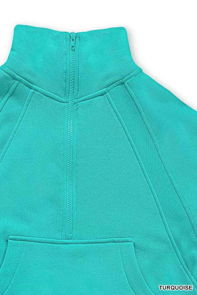 Zenana Fleece Half Zip Kangaroo Pocket Sweatshirts b5beb0e592ed4331bea837798a757647-Max-Origin