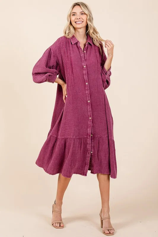 Mittoshop Mineral Wash Cotton Gauze Ruffle Midi Shirt Dress Deep Purple b5e9b1e1-9e25-4866-b267-f8b6859b7945-Max