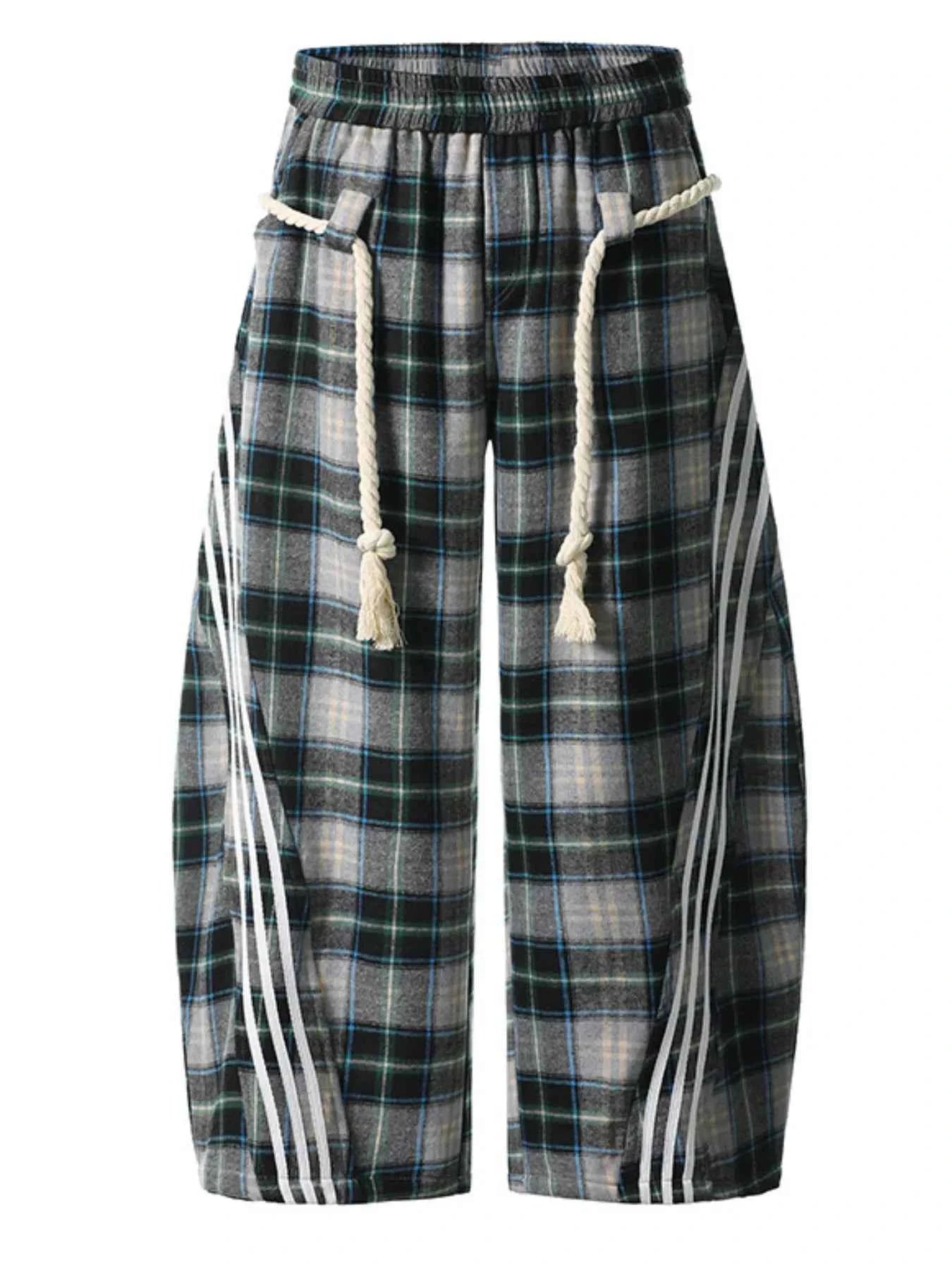Plaid Casual Pants with Side Stripes French Blue b5f85fd0-d143-4445-8b8b-d236896c0f64-Max-Origin