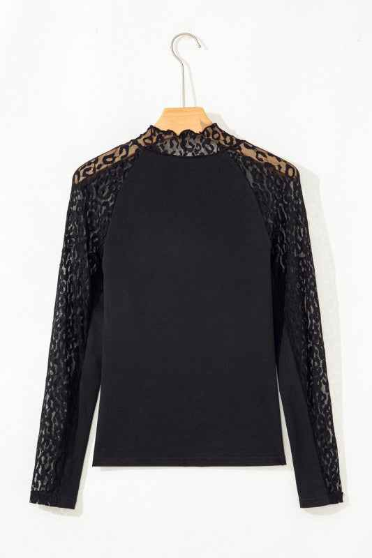 Leopard Mesh Patchwork Long Sleeve Top