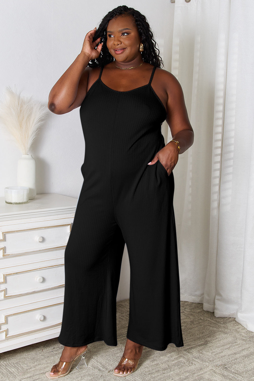 Basic Bae Full Size Spaghetti Strap V-Neck Jumpsuit Black b6c01f3fa440462d94ed125d88a33085-Max