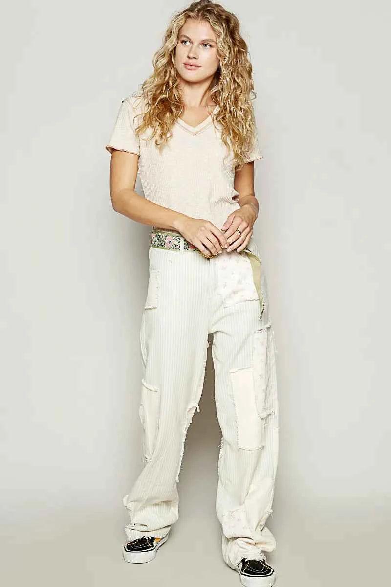 POL V-Neck Short Sleeve Ribbed T-Shirt with Contrast Overlock Stitching b6da4af6-f615-40a0-8480-480fd6d5e279-Max-Origin