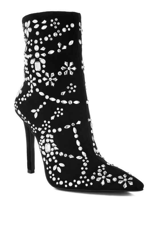 Dunari Diamante Embellished Microfiber Boots Black b6ecc451-008d-4970-9aea-457ef8ac99ea