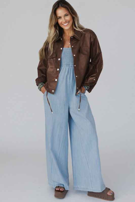 Leather Drawstring Hem Pocketed Jacket b716a9f6-ffa9-4716-9008-20e8dfed3b16