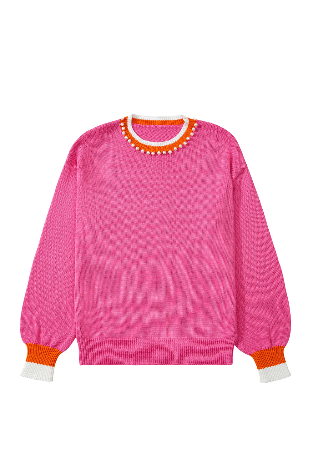 Sachet Pink Contrast Collar Pearl Decor Sweater b74fdce94e417d86