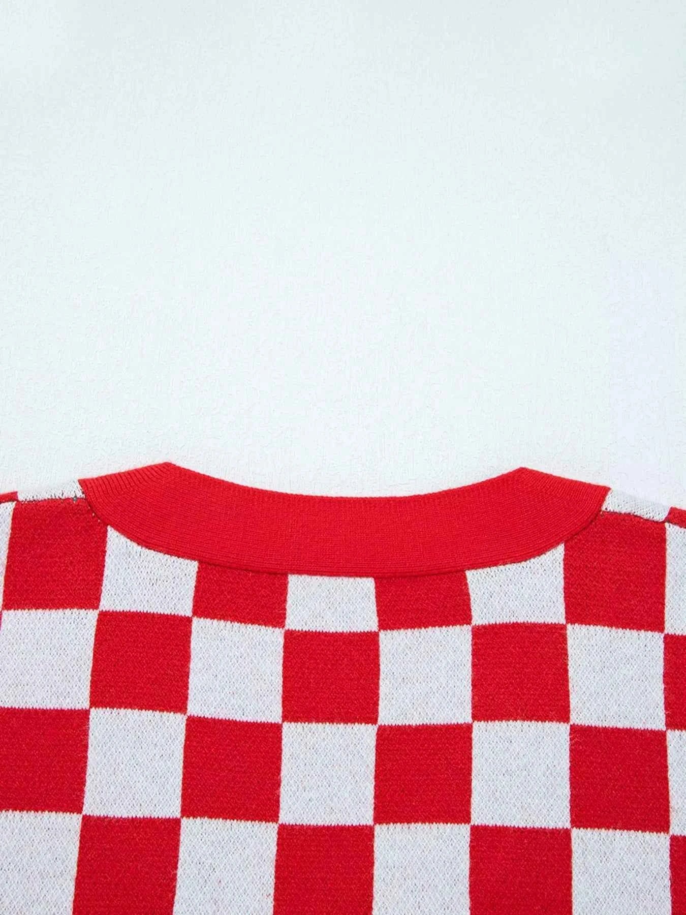 Christmas Tree Pattern Checkered Button V Neck Cardigan b79e69a245804609977ab083d2db26b3-Max-Origin