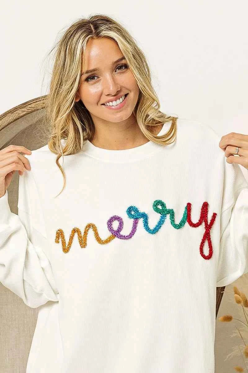BiBi Merry Tinsel Lettering Drop Shoulder Sweatshirt b79e8b740ab34ccf95802369e941eded-Max-Origin
