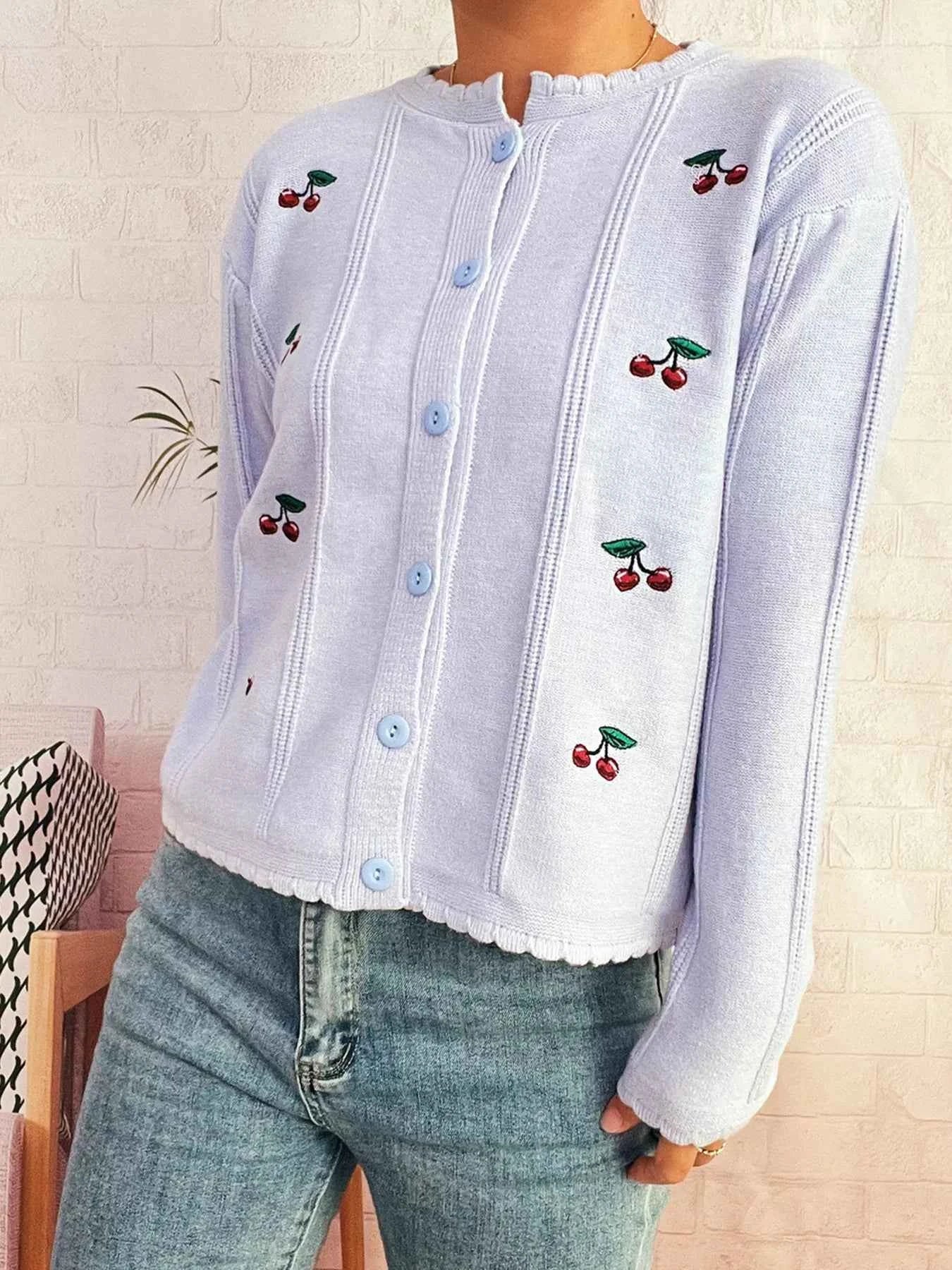 Cherry Embroidered Button Up Cardigan b79e94b95e7a4bd3a9ef7d5a7f633ea9-Max-Origin