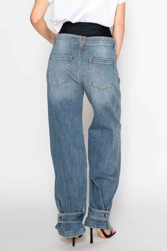 AT2076WDM Adjustable Hem Knit Band Wide Leg Jeans b7fd16da-cbb0-4333-b13e-a2a8fd56a8dc