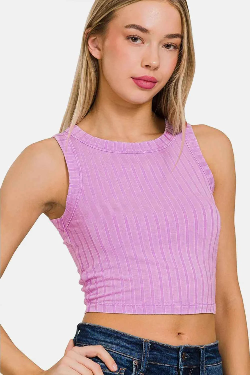 Zenana Ribbed Round Neck Cropped Tank b8245c2e-09e0-441e-ab8f-19664cfd3371-Max