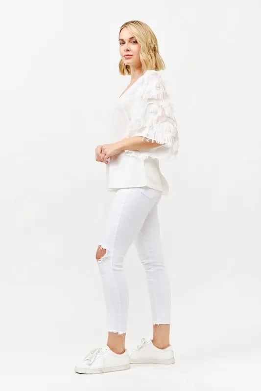 And The Why Feather Detailed 3/4 Sleeve Slub Top b87735b6aeab4c8fb5ffc627ebb052cf-Max-Origin