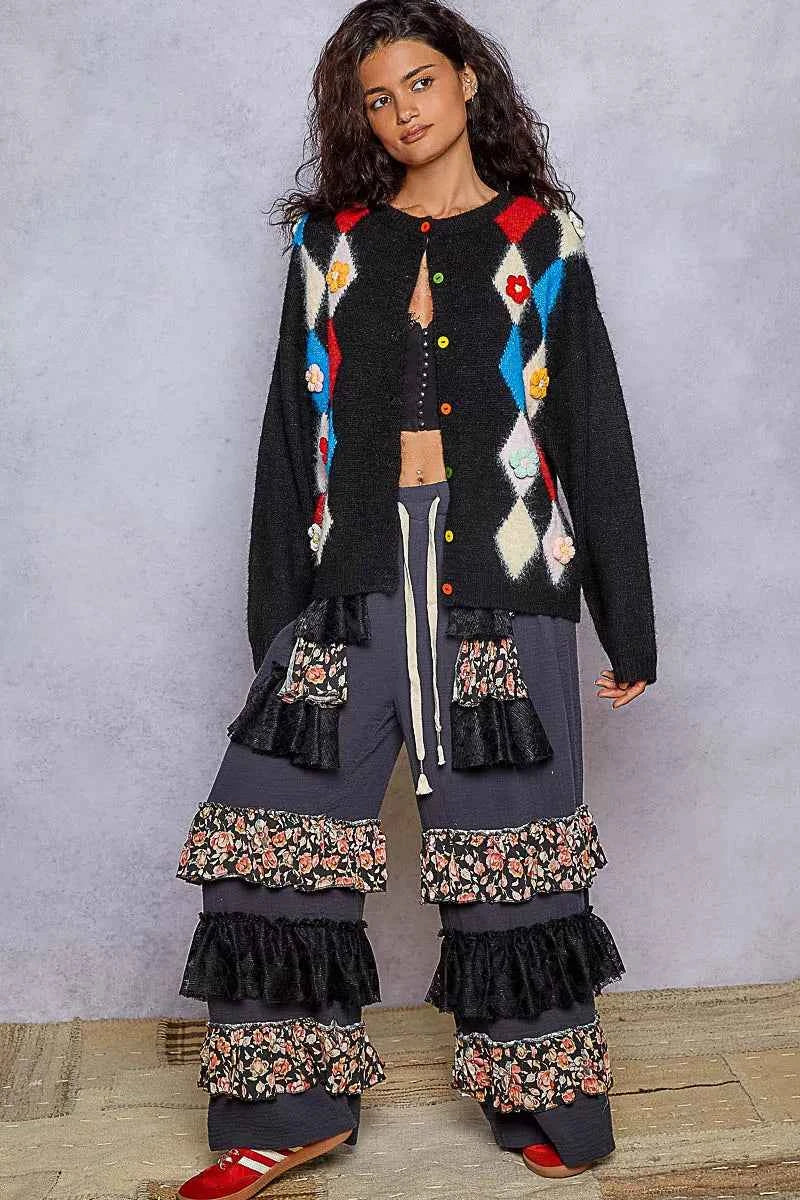 POL Button Down Diamond Pattern Round Neck Cardigan b879d143-a578-41b5-a486-428c8dcfc0bf-Max-Origin