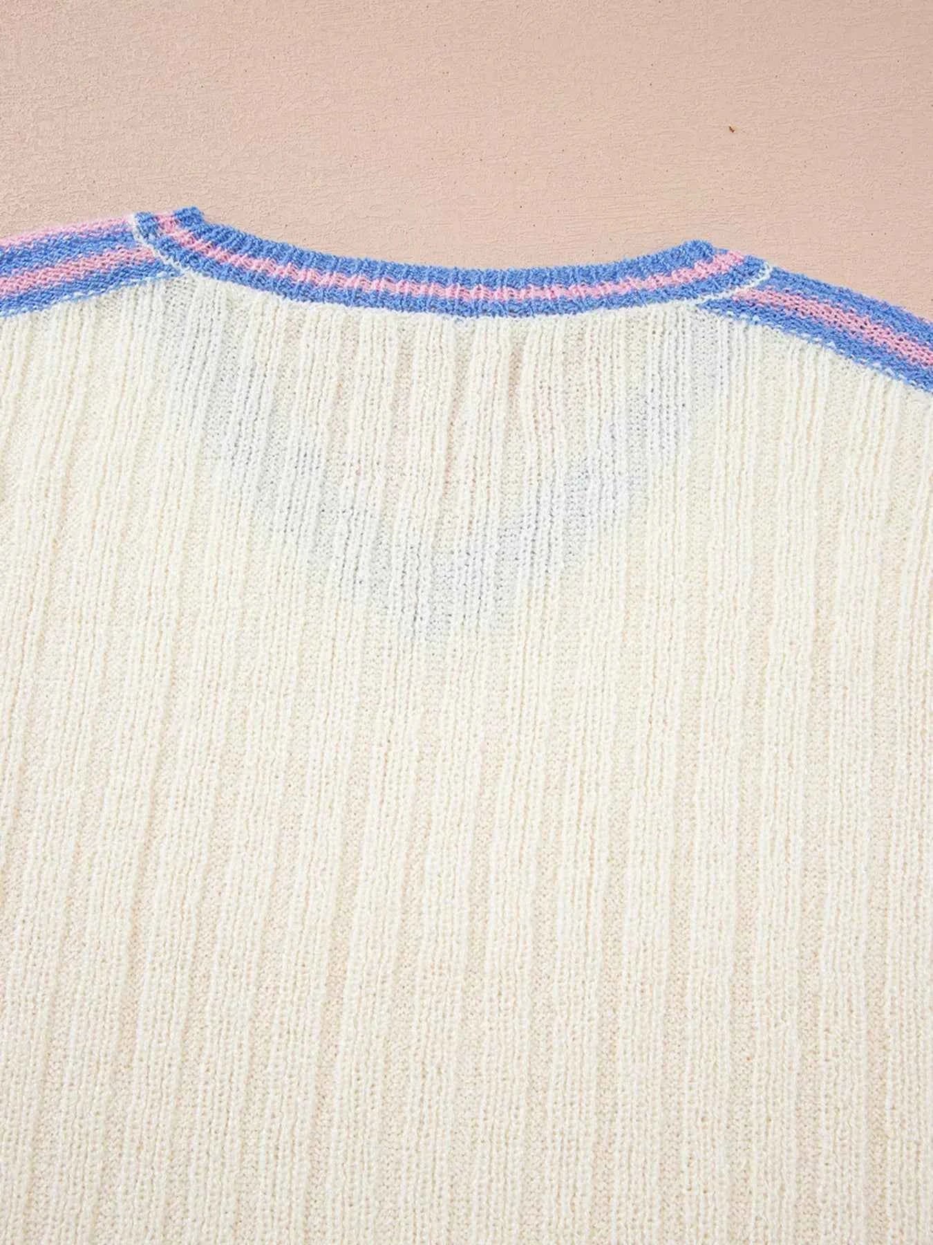 Striped V Neck Dolman Sleeve Rib Knit Oversized Sweater with Slits b89d042f9ac44d288b43113575535ea1-Max-Origin