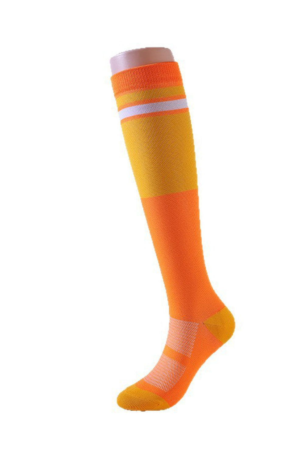 Orange Color Block Knit Sports Compression Knee High Socks Orange ONE SIZE chinlon b919e40ef7e26d25