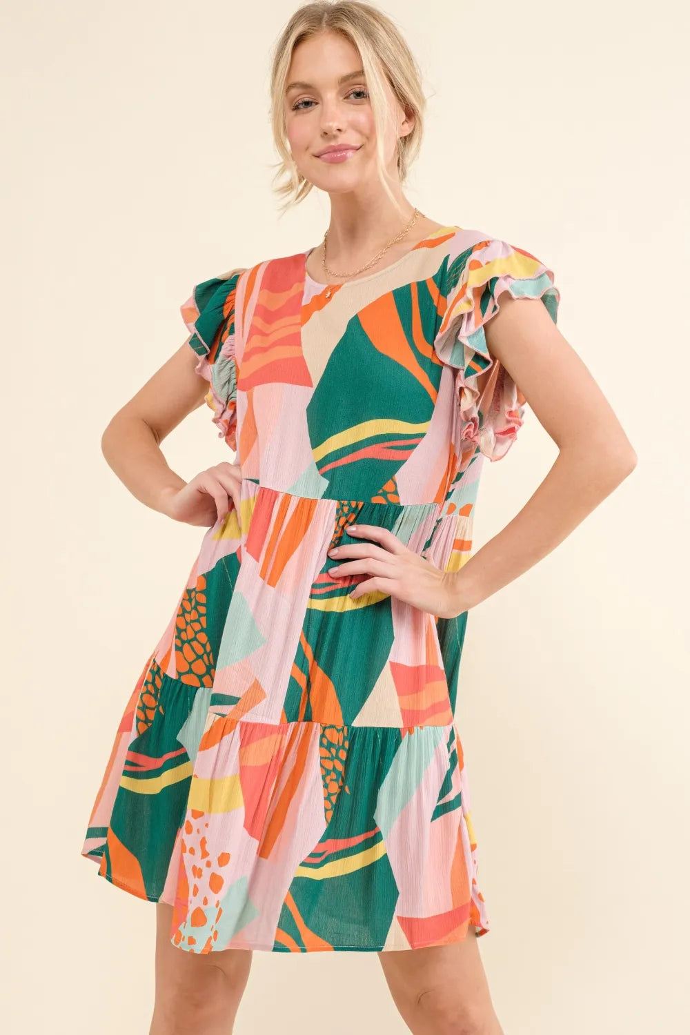 And The Why Printed Double Ruffle Sleeve Dress b94b483f-ff54-4377-80bb-f43949f0cf25-Max