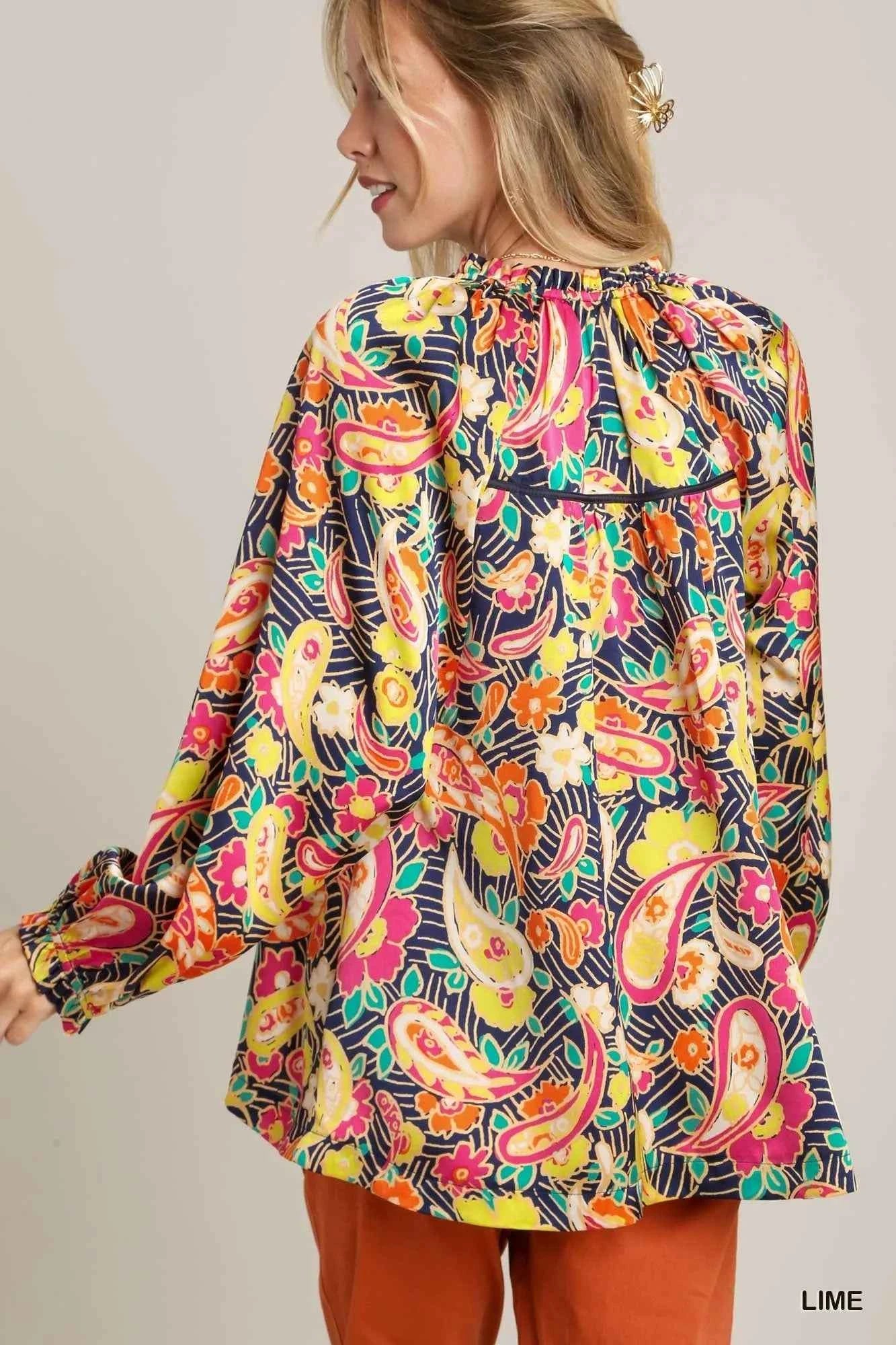 Umgee Full Size Satin Paisley Ruffle Neck Button-Up Shirt Plus Size b955d37d-a805-4cad-89fc-aba2ed424d12-Max-Origin_c9673d60-2360-412e-8f8c-847b2187fa9f