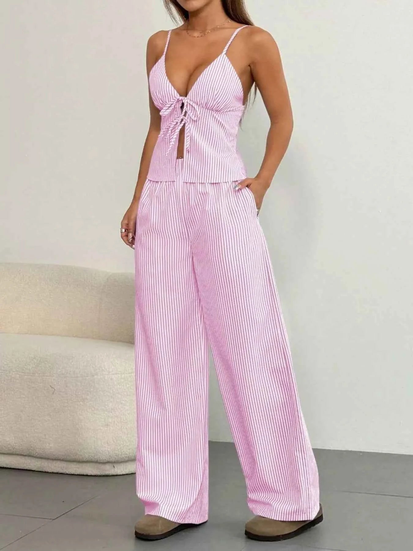 Striped Tie Front Cami and Pants Set b973a92857be4d2389e9b0e734312111-Max-Origin