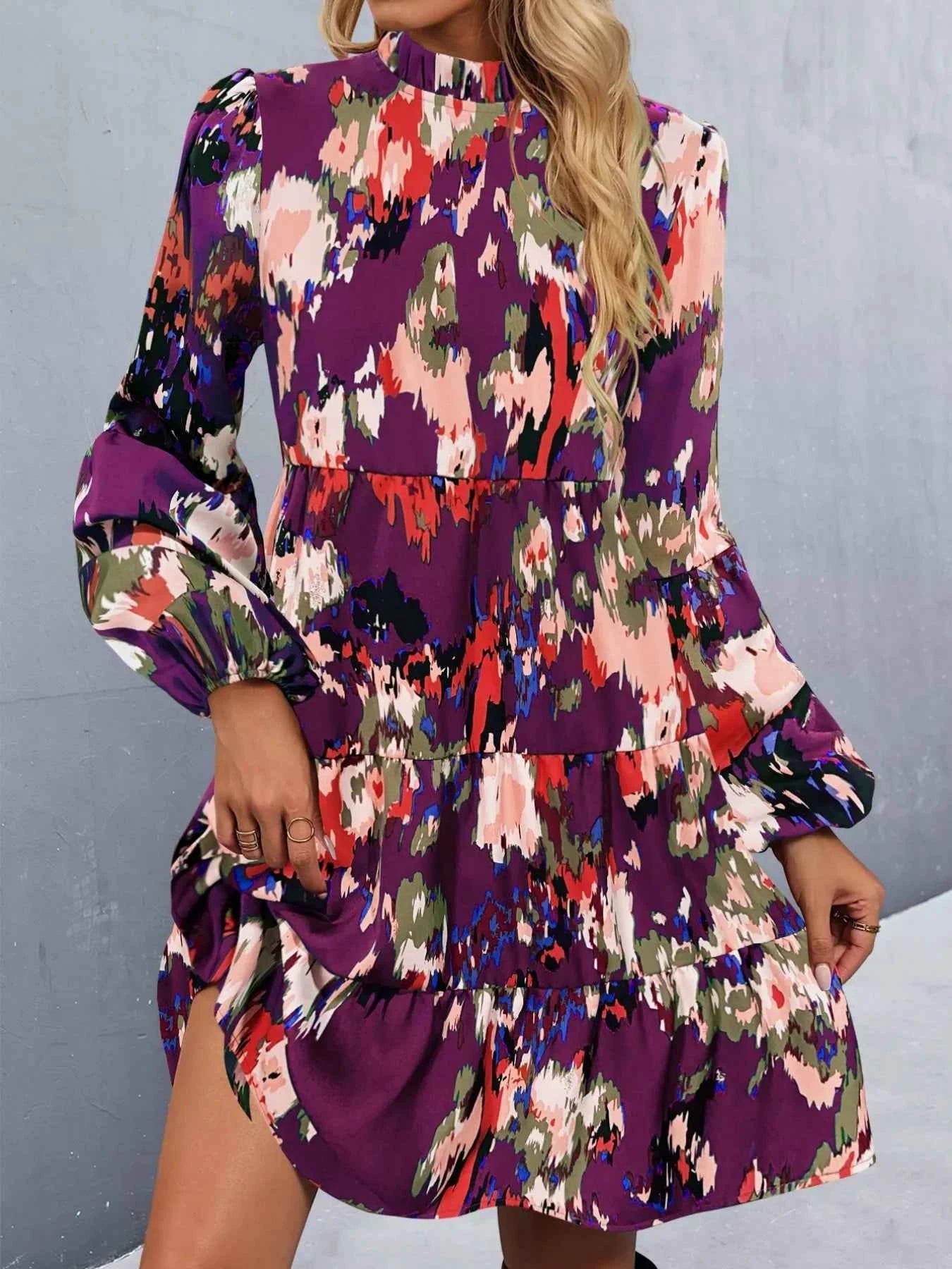 Printed Balloon Sleeve Mini Dress b9cabd00-94d9-454f-a183-38819deb908b-Max-Origin