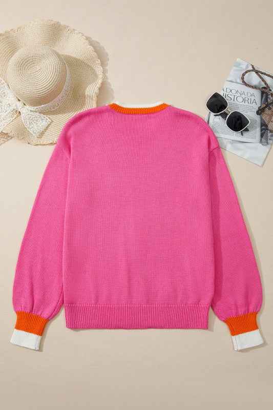 Pearl Contrast Trim Crewneck Drop Shoulder Sweater b9d8c99b-d116-457a-ab55-e7f52e3bb7ee