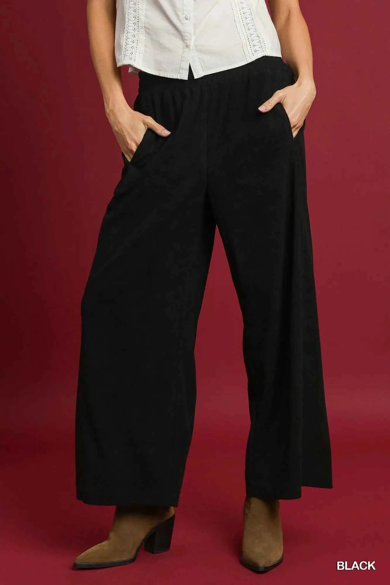 Umgee Wide-Leg Corduroy Pants Black ba52c126-202e-4f47-a4bb-9ff6502e4d06-Max-Origin