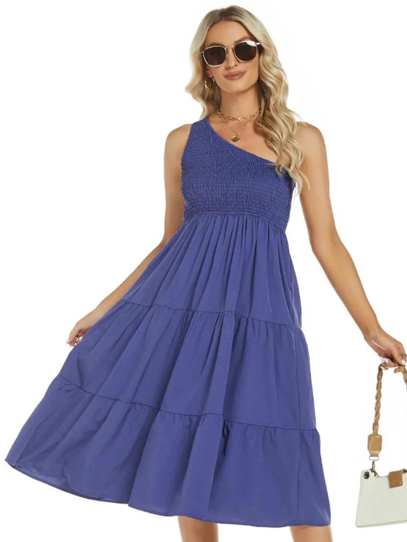 One-Shoulder Tiered Midi Dress with Smocked Bodice ba68b4ae-55a8-423b-b42d-93d5cc6eec34-Max-Origin