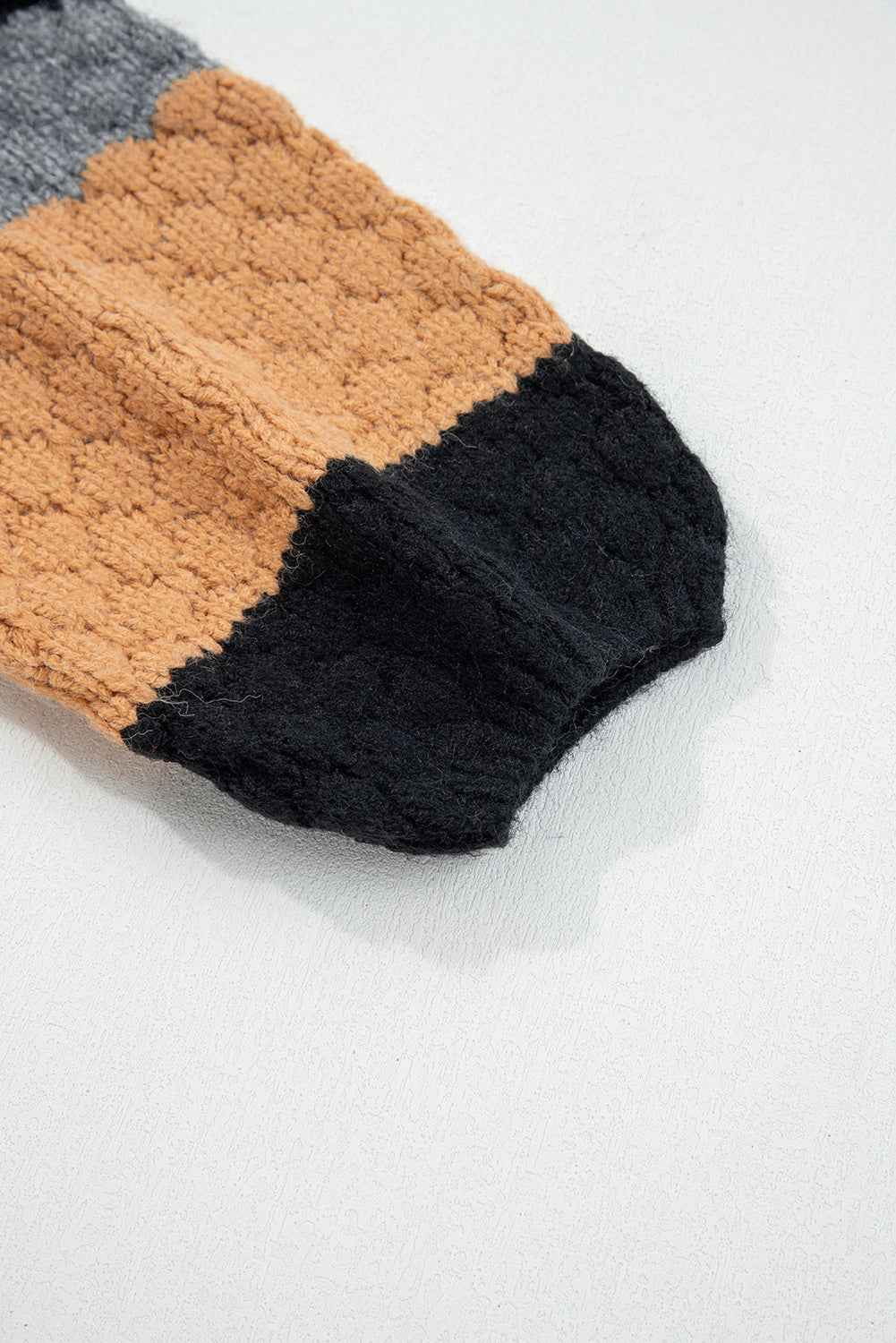 Khaki Colorblock High Neck Baggy Sweater ba7bb51a1aecf626