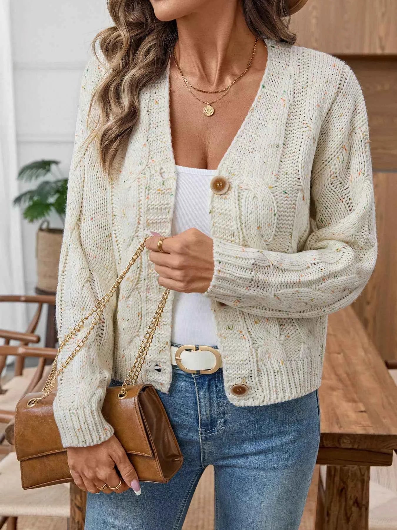 Cable Knit Button-Up Cardigan Beige bb0f1b11300448d99833b5201ef9d50b-Max-Origin