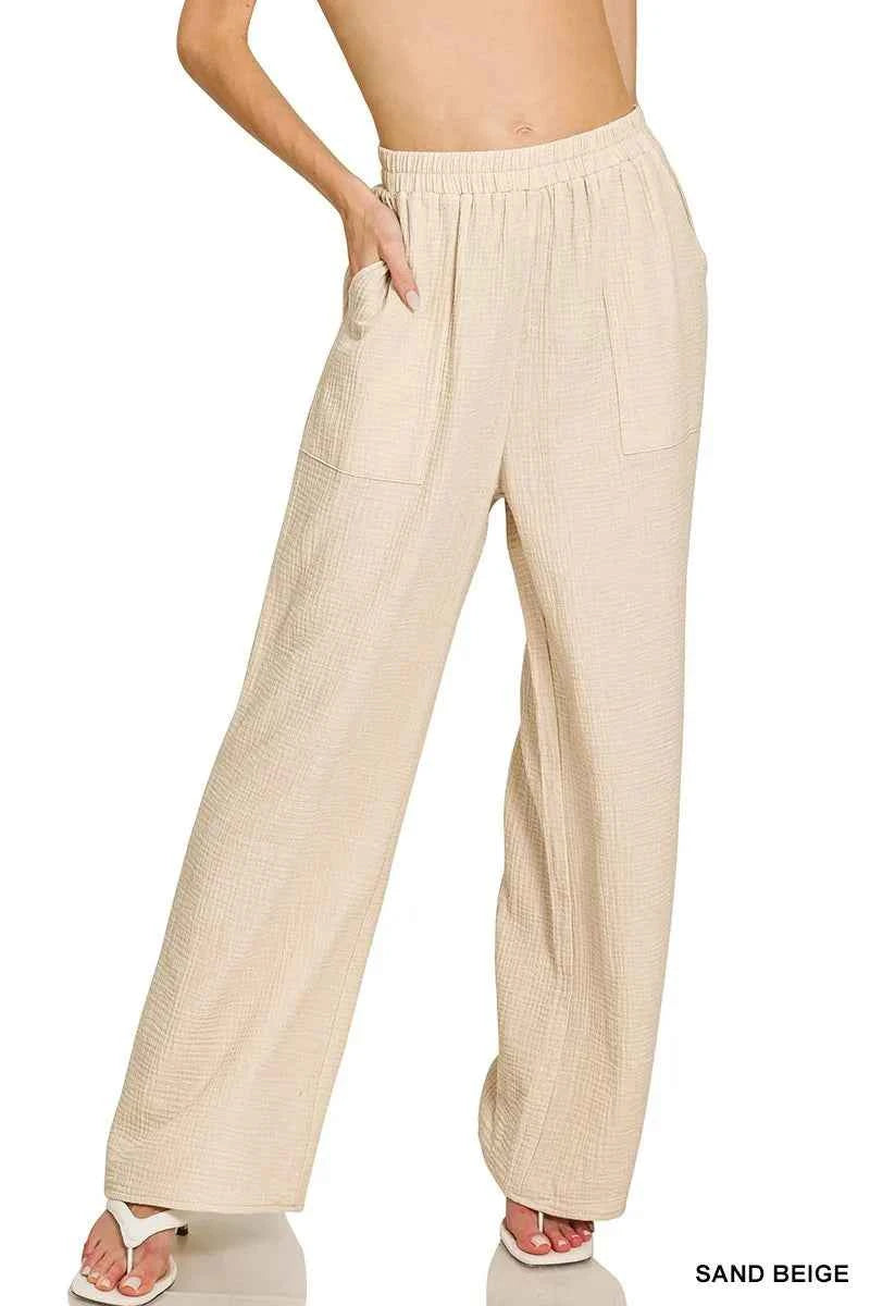 Zenana Double Gauze Elastic Band Pants bb57755d1b9743988a72038f9fe72e37-Max-Origin