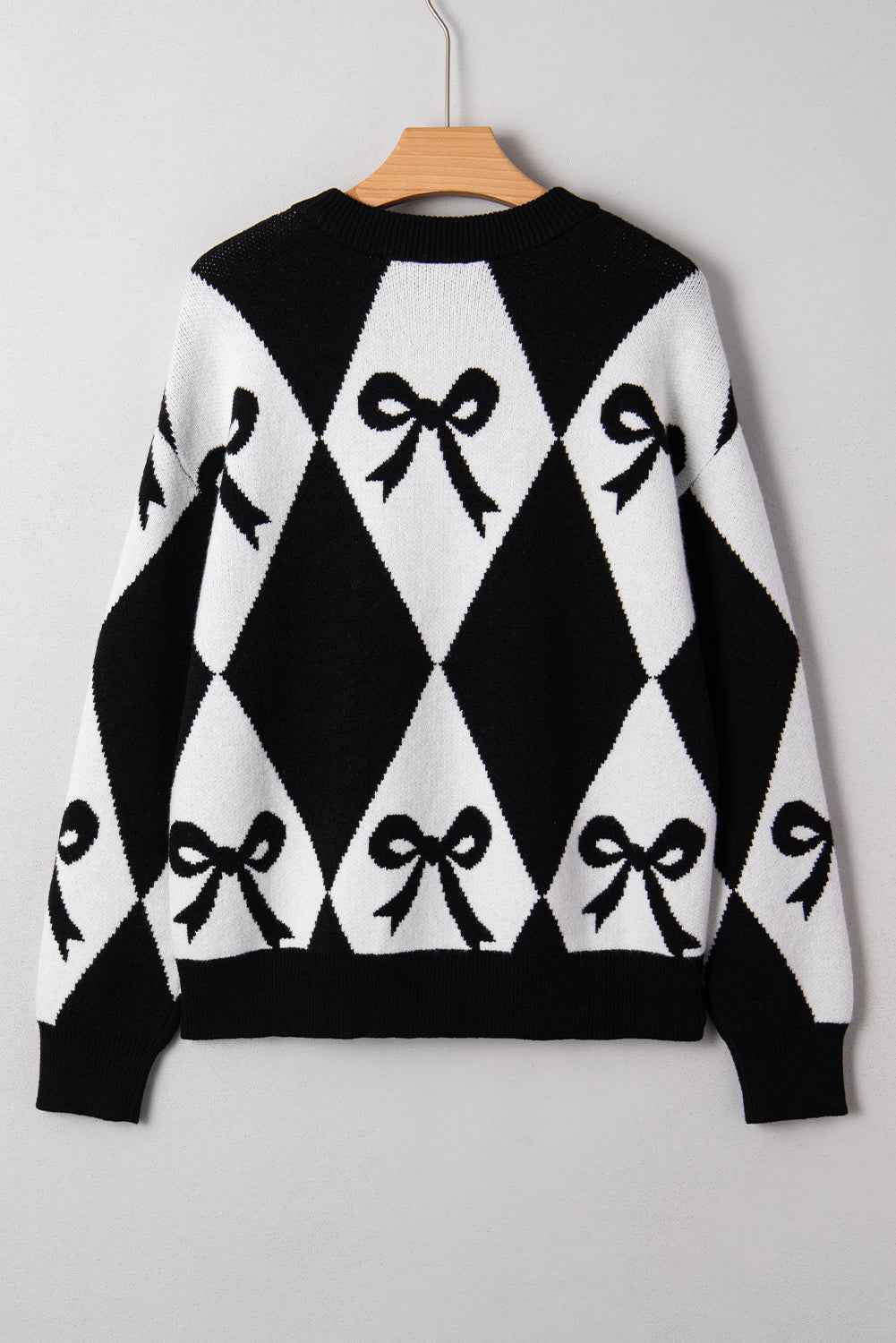 Black Bow Pattern 2-tone Rhombus Knit Loose Sweater bb7b94bd09e25cce