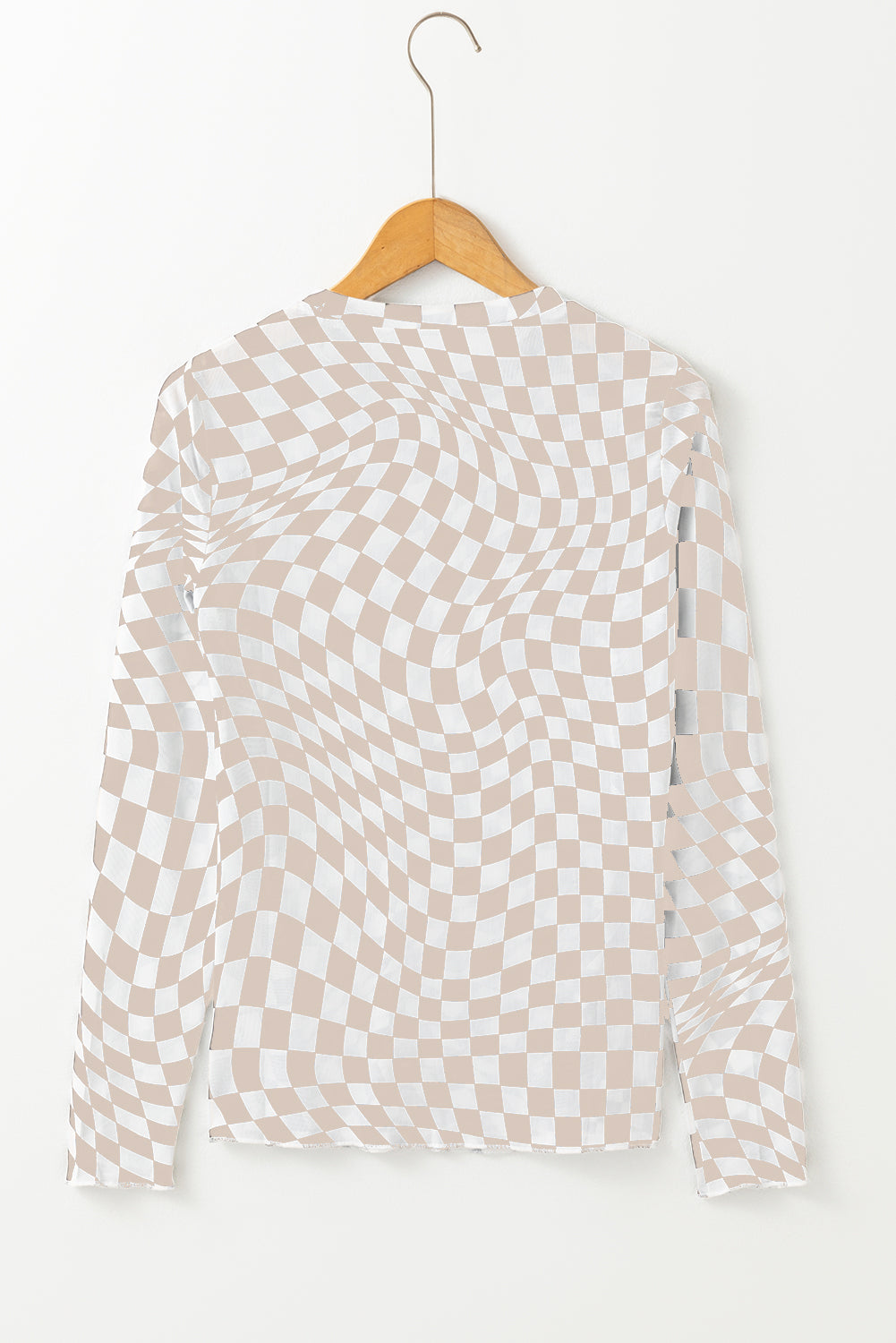 Black Checkered Pattern Mesh Long Sleeve Top bbd03acba9629d69