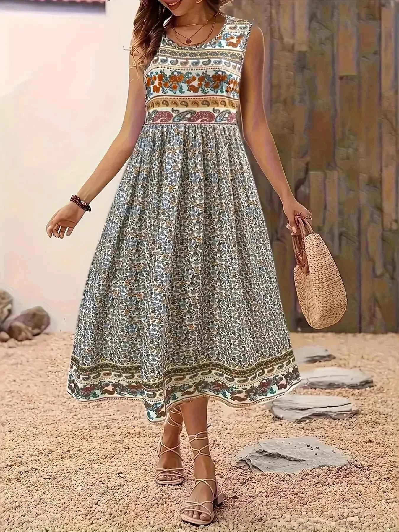 Plus Size Floral Print Sleeveless Midi Dress Multicolor bc077607664c428592044785a65c1b10-Max-Origin