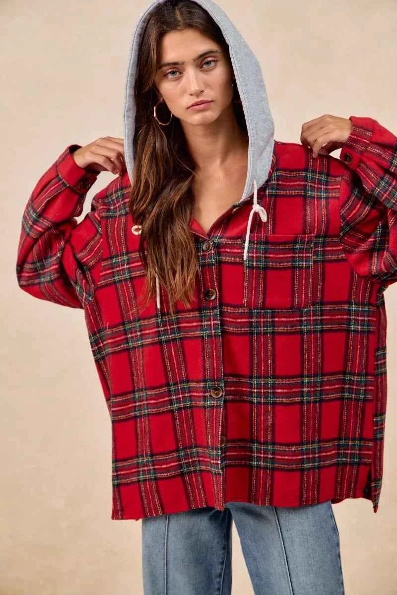 BiBi Brushed Plaid Hooded Jacket bc0ddb6e1ab946b7b2279cabdf1334e2-Max-Origin