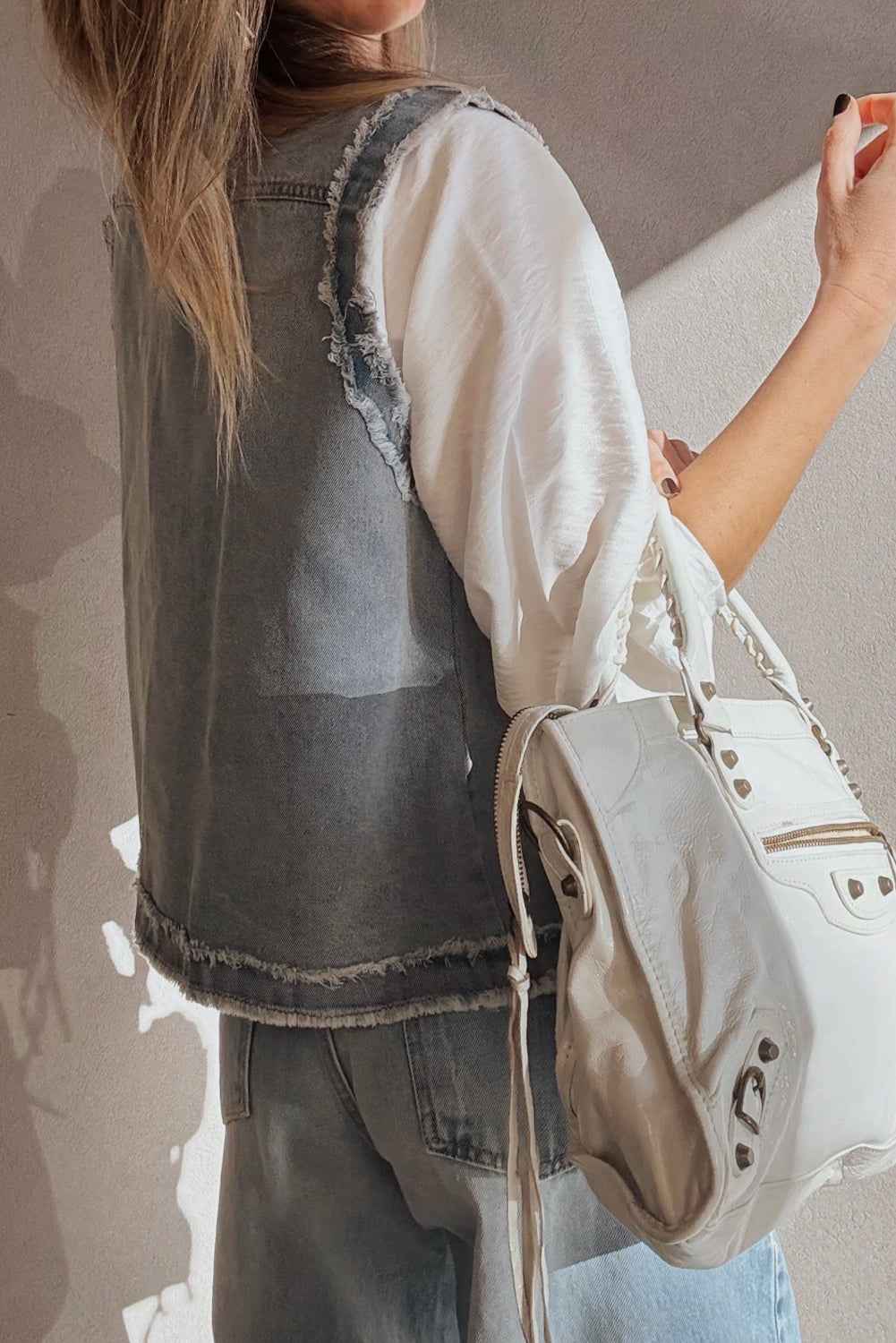 Beau Blue Frayed Edge Flap Pockets Denim Vest Jacket bc1107e41bbbed40
