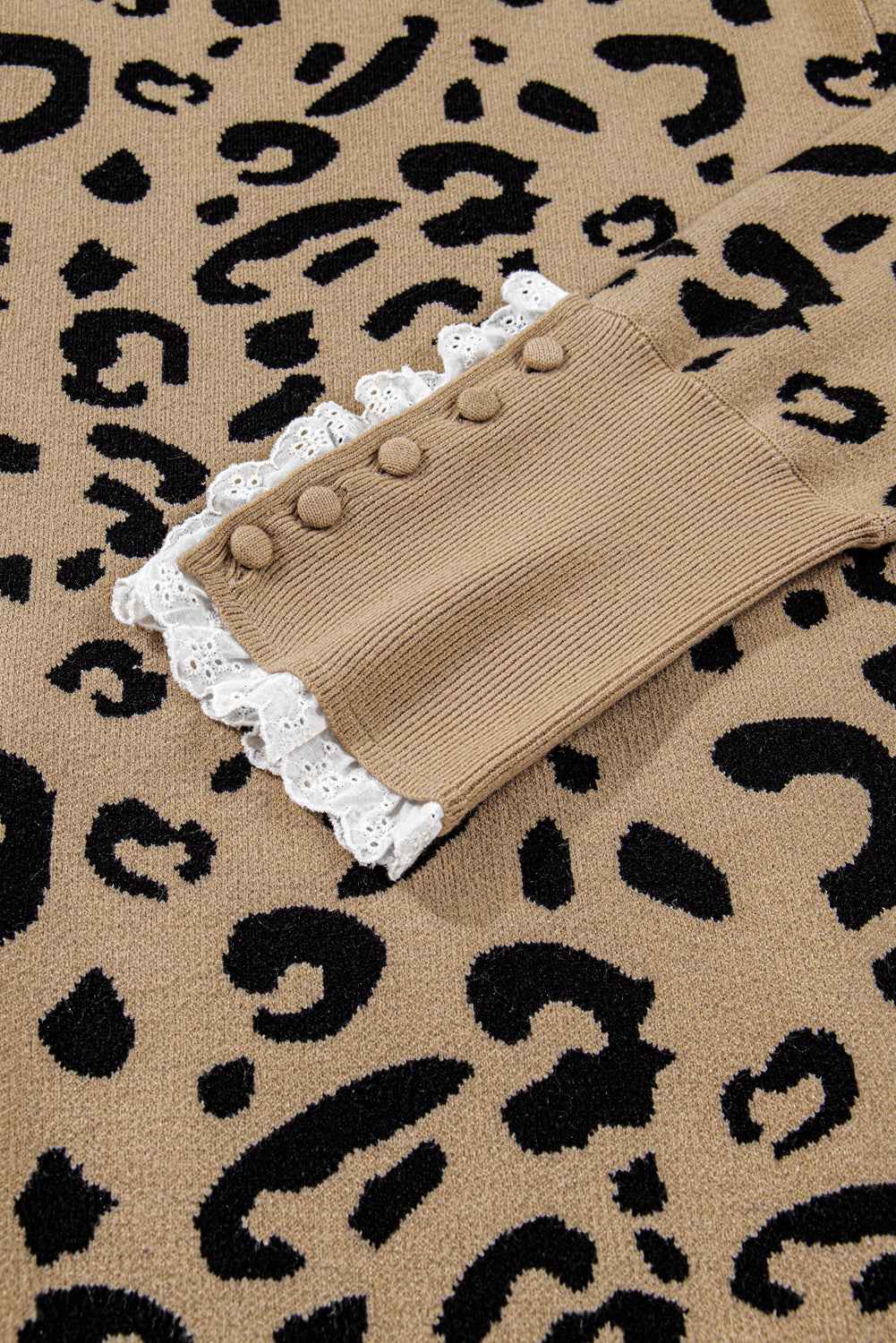 Brown Leopard Knitted Lace Trim Cuffed Plus Size Sweater bc4248ccae753255