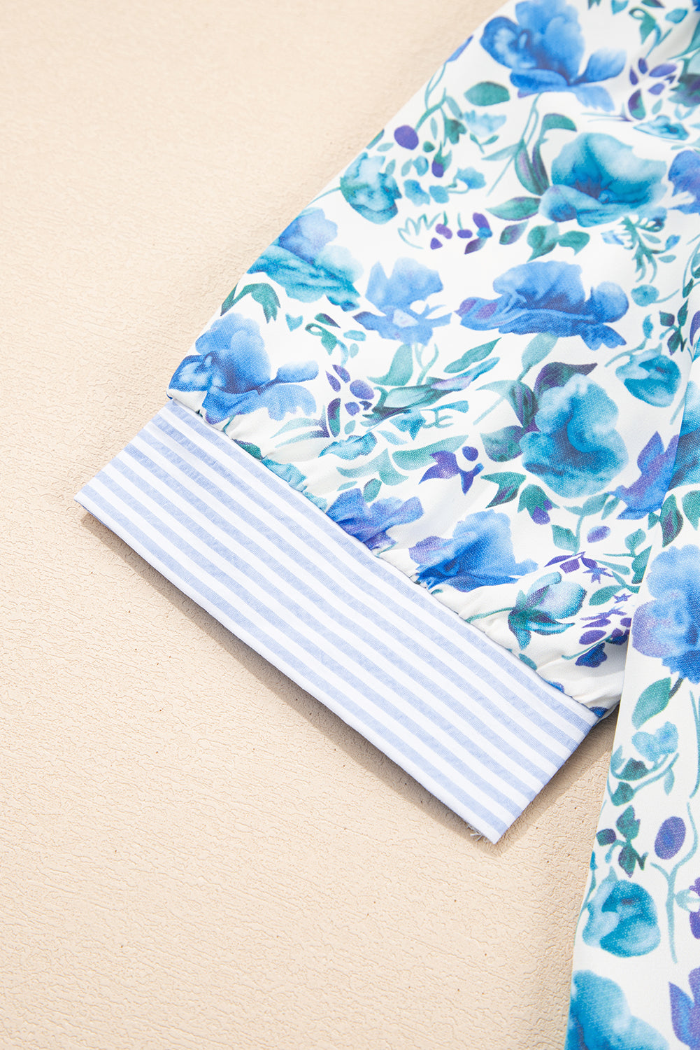 Sky Blue Floral Print Striped Patchwork Collared Blouse bc5ff995a49a6abe