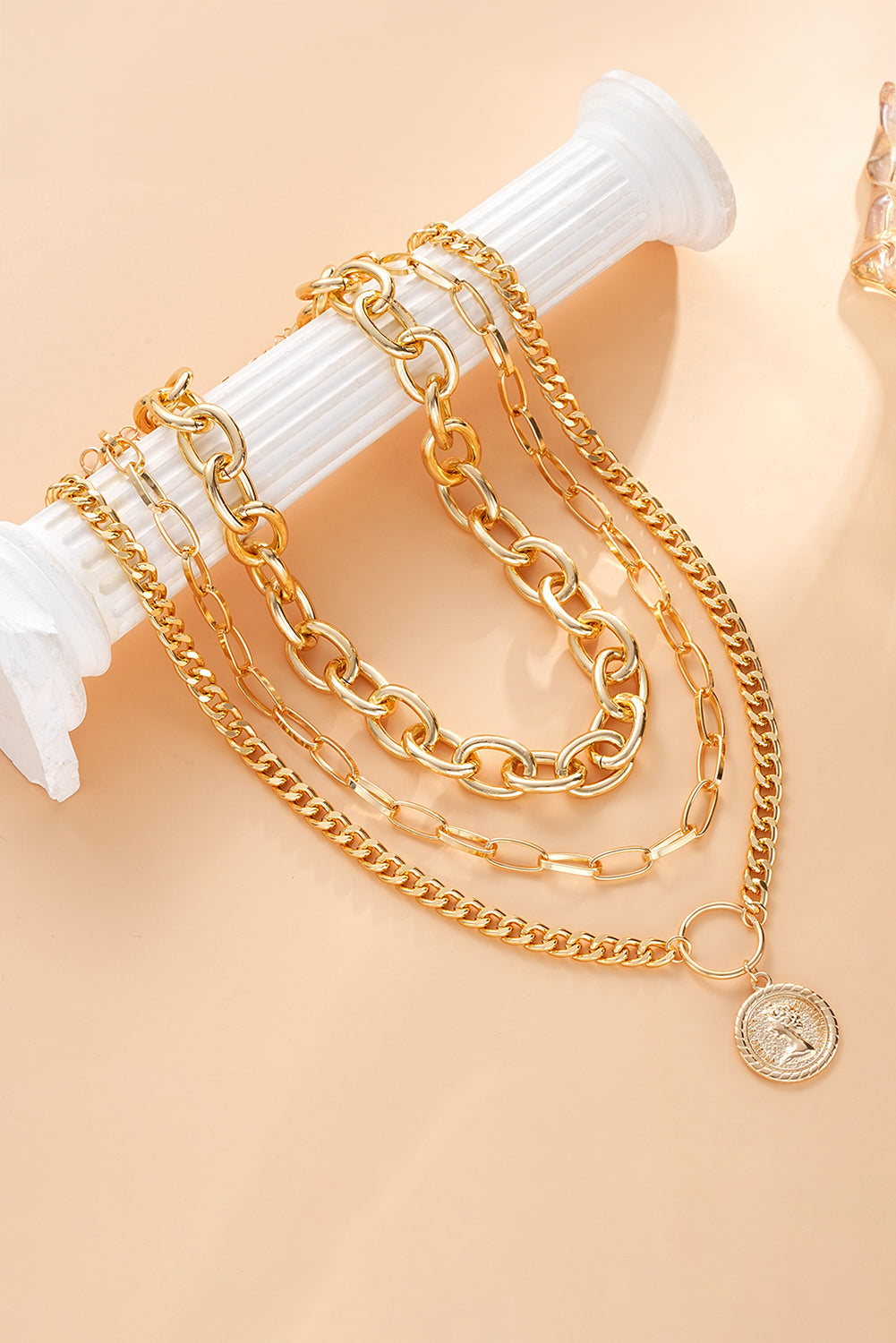 Gold 3pcs Coin Pendant Chain Alloy Necklace Set bcc19bf13bbb529f