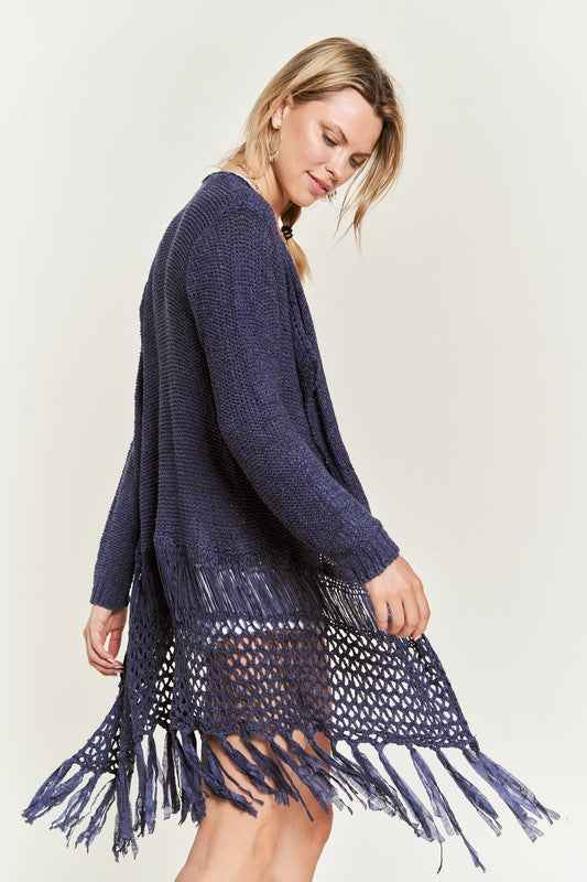 FRINGE KNIT CARDIGAN PLUS KRT1001 DENIM 1X 2X bcd5f9db-07b4-4efa-a9f0-a03762ddf3e0