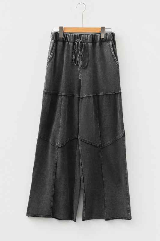 Mineral Wash Patchwork Tiered Wide Leg Pants bdf16e5a-8337-48f4-ac0c-95bda0b4a5e5