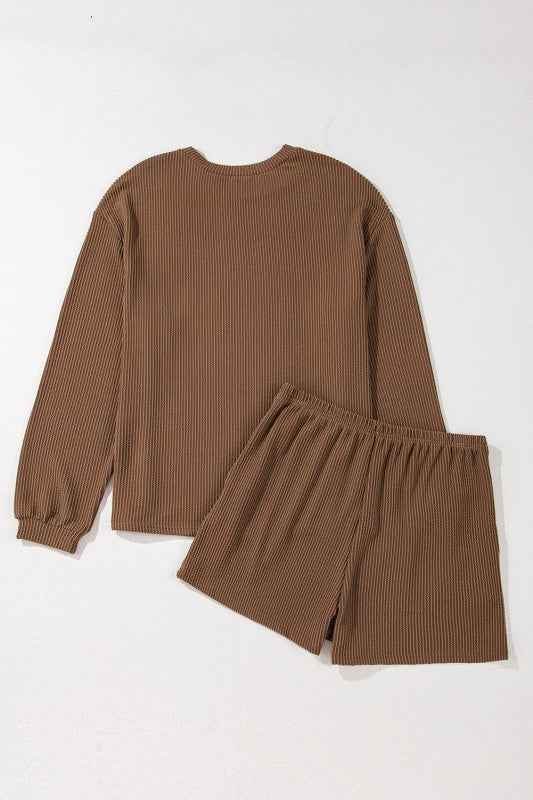 Corded Knit Long Sleeve Top and Shorts Set be295065-a9b1-45f7-bf91-18461c8f491b