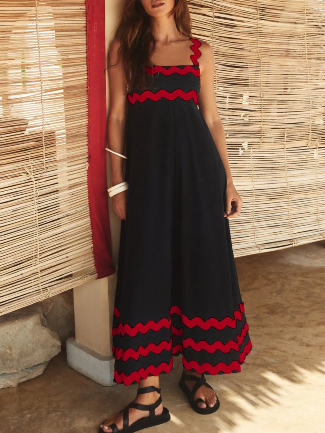 Contrast Trim Square Neck Maxi Cami Dress Black Red bed80167-5a30-4d6d-9fff-7f7609284a88-Max-Origin
