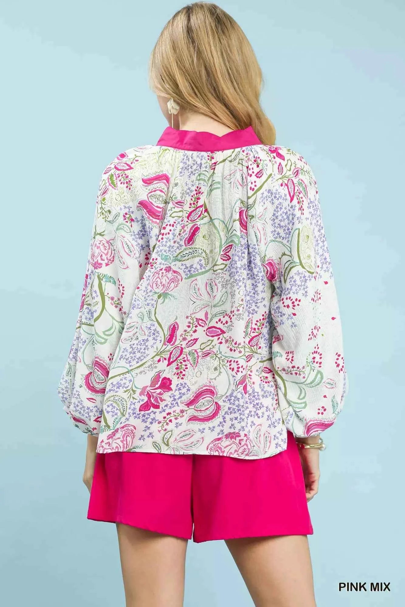 Umgee Paisley Floral Contrast Trim Blouse bfda37ec-432a-40e5-b5ae-81aa943b237d-Max-Origin