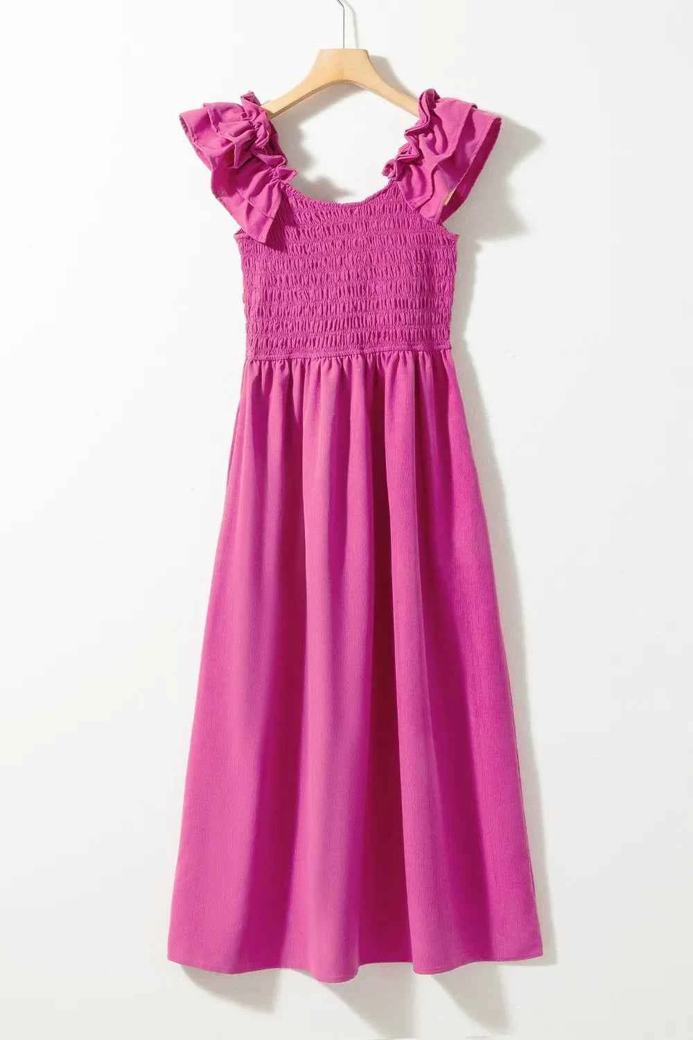 Solid Color Ruffled Straps Smocked Ruched Maxi Dress bfef9e45-375a-4185-9fb7-55d7fd7712e6-Max-Origin
