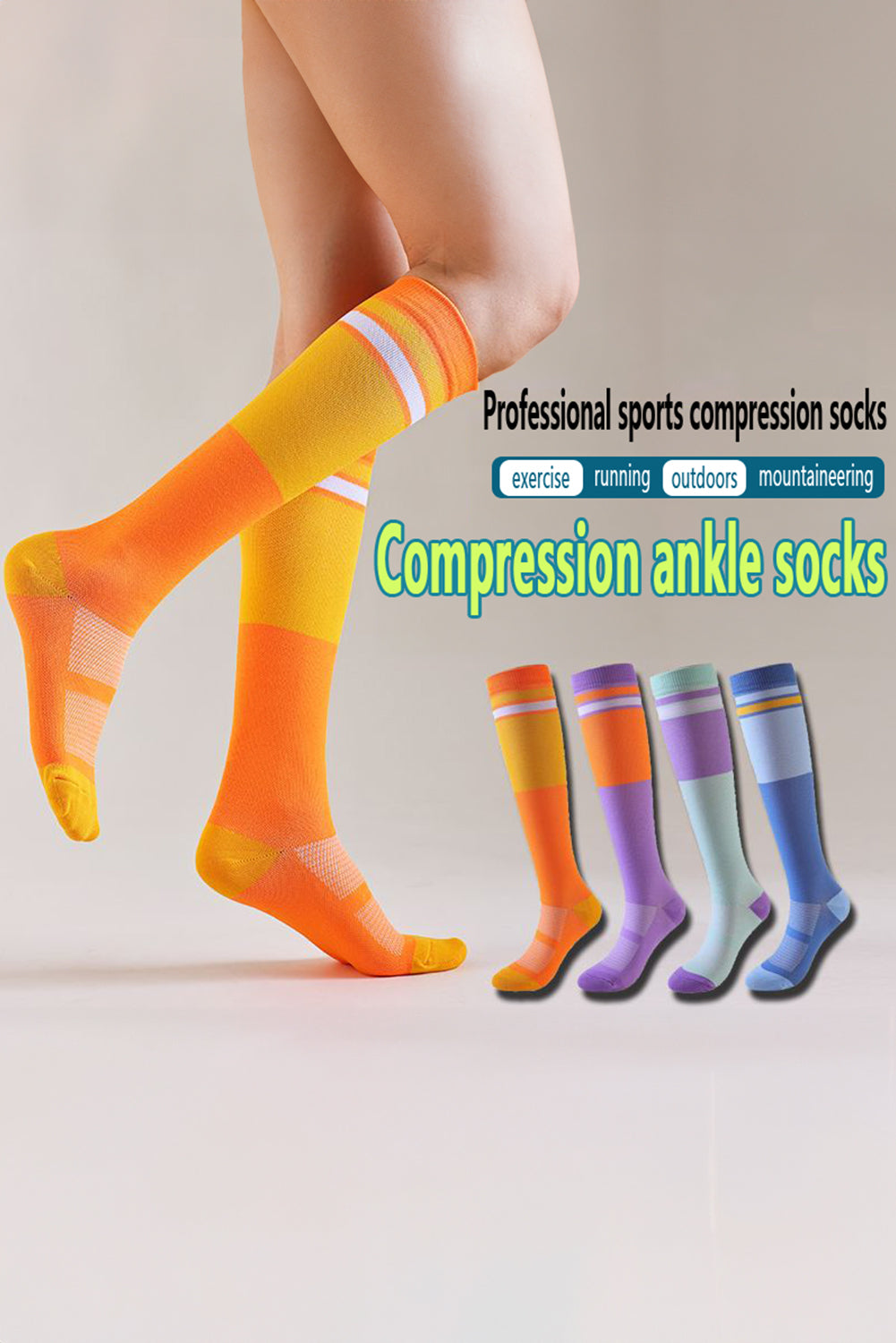 Orange Color Block Knit Sports Compression Knee High Socks c0922a365024ee12