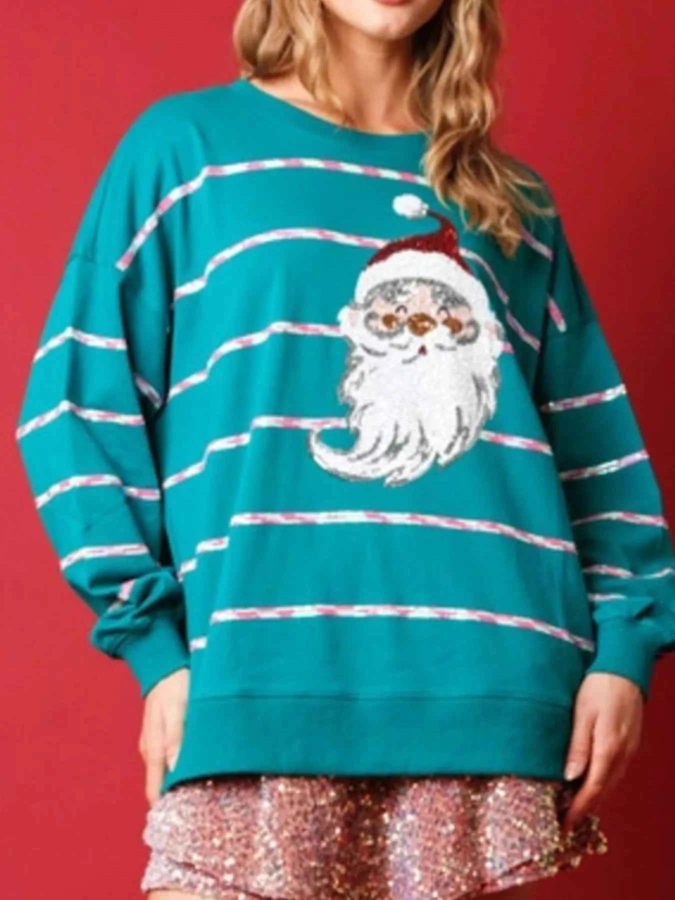 Christmas Santa Striped Long Sleeve Sweatshirt c1a1c0e3-fb5a-45dc-8c3b-a9aef9434eca-Max-Origin