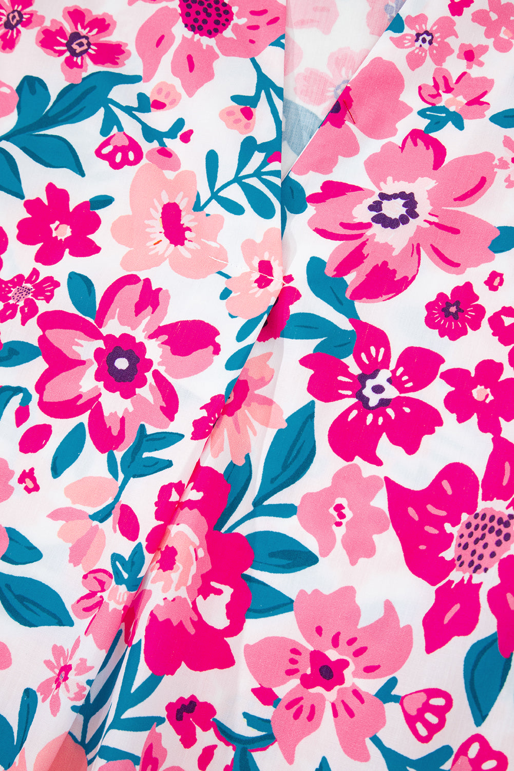 Pink Floral Print Striped Trim Puff Sleeve Blouse c1e75d030969428a