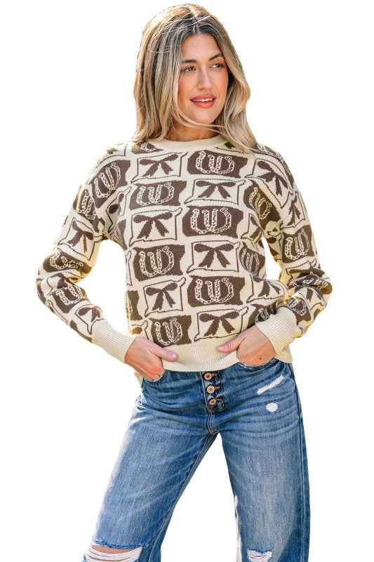 Western Bows & Horseshoes Long Sleeve Sweater c24f9175-169e-49ef-aa53-92d3bad1aff8