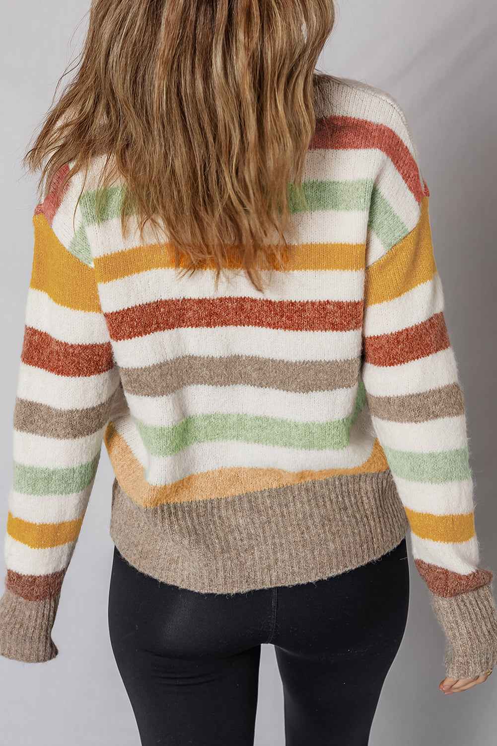 Multicolour Striped Colorblock Drop Shoulder Plus Size Sweater c28e5aa153d85489