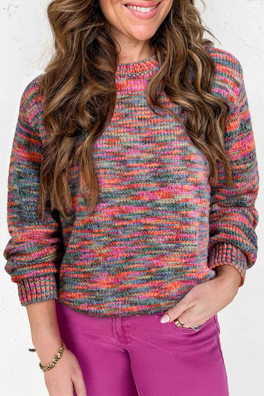 Purple Space Dye Yarn Crew Neck Sweater Purple 65%Polyester+20%Acrylic+10%Polyamide+5%Wool c291e8ed472b6b2f