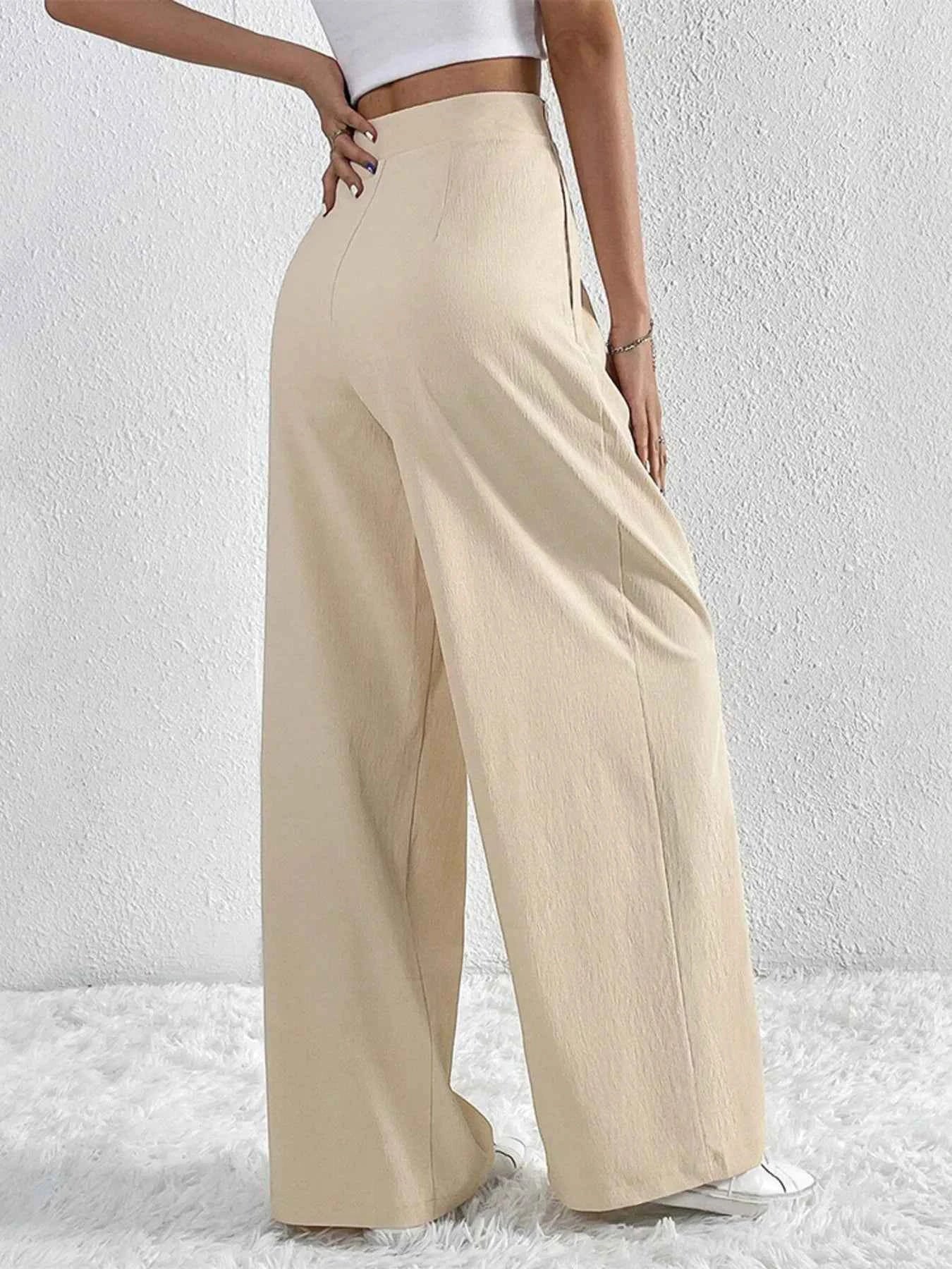 V-Waisted Ruched Front Wide Leg Pants c2d5dd947c37498d851b189943163044-Max-Origin